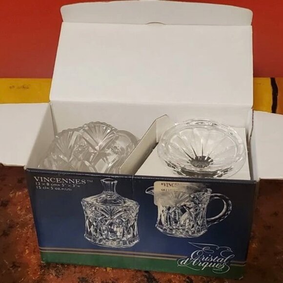 Vintage 1996 Crystal D'Arques Vincennes Creamer and Lidded Sugar FRANCE NIB - Picture 6 of 6